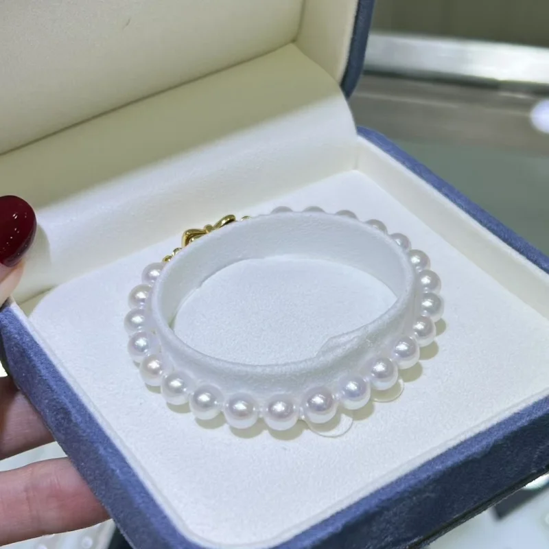 

SGARIT New White 5-6mm Natural Freshwater Peal Beading Bracelet Bow 925 Sterling Silver Clasp Fine Jewelry Gift For Women