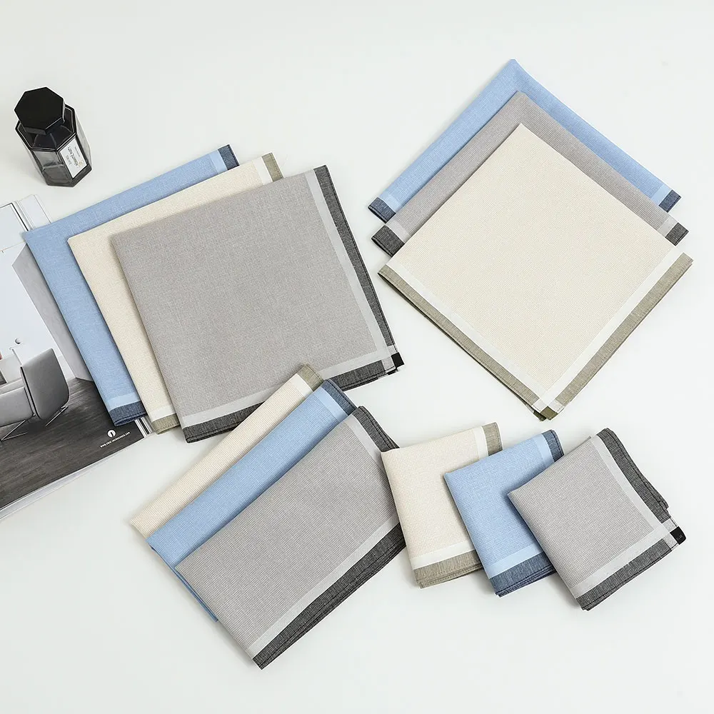 3-Pack of Men's Pure Cotton Handkerchiefs, Yarn-Dyed Cotton Handkerchiefs, Gentleman's Suit Flap Pocket Pants Squares, Groom's Wedding Souvenirs