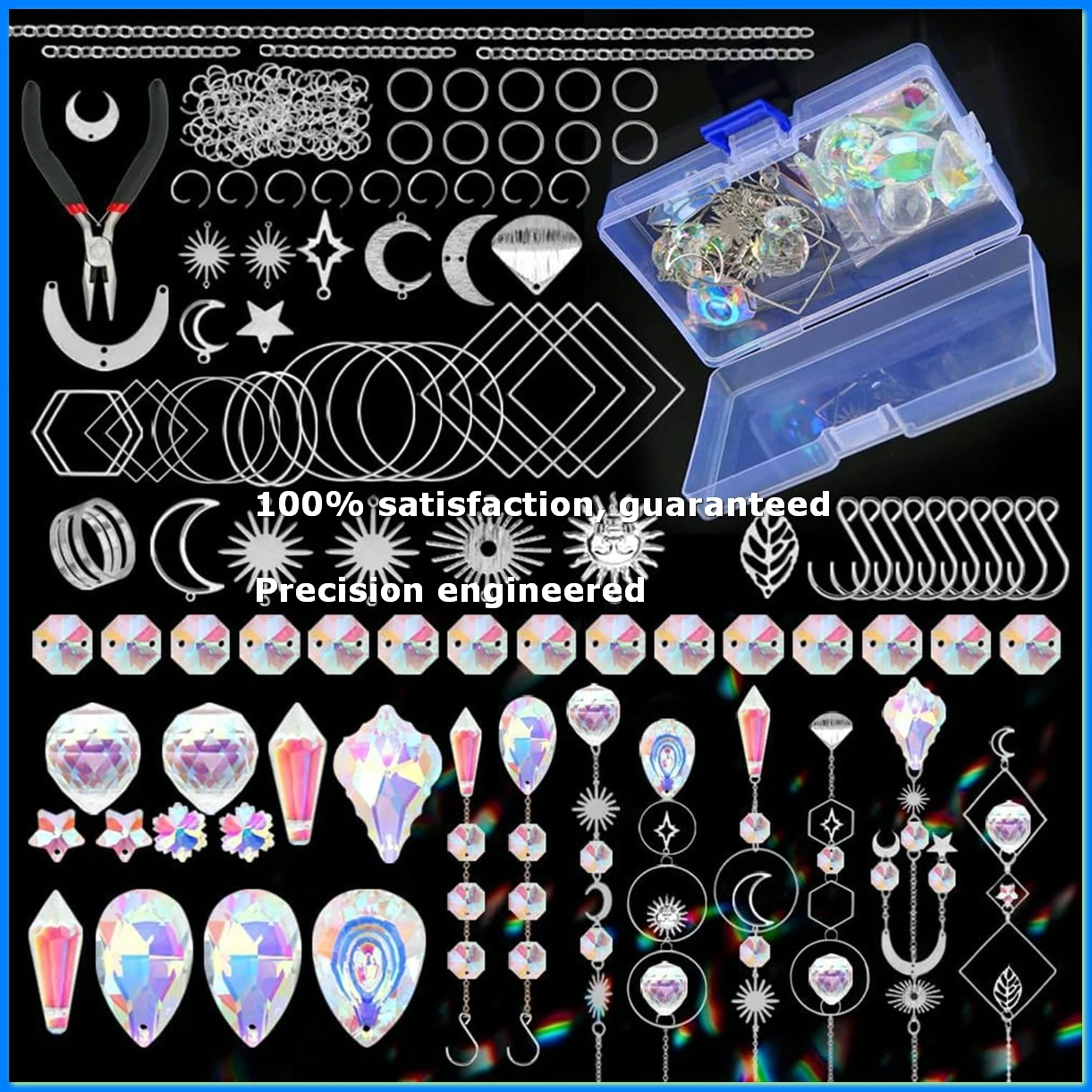 

200 Pcs Crystal ,Sun Catchers with Crystals,Craft Kits for Adults, with Rainbow Maker, Prism, Pendants Silver-A23R