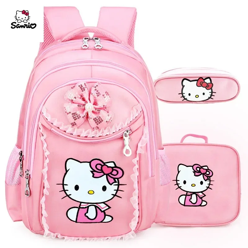 Saco de escola Sanrio para mulheres Hello Kitty Mochila, Impermeável, Proteção contra Coluna, Proteção contra Coluna, Crianças