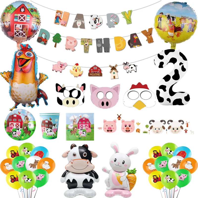 Bauernhof Geburtstags feier Dekorationen Huhn Ballon Kuh Einweg geschirr Set Baby party Traum Range land La Granja Zenon Party