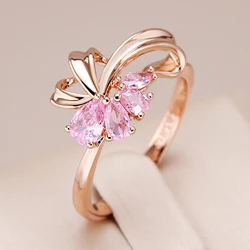 Kinel Hot Pink Natural Zircon Ring For Women Trendy 585 Rose Gold Color Vintage Wedding Party Fine Daily Jewelry