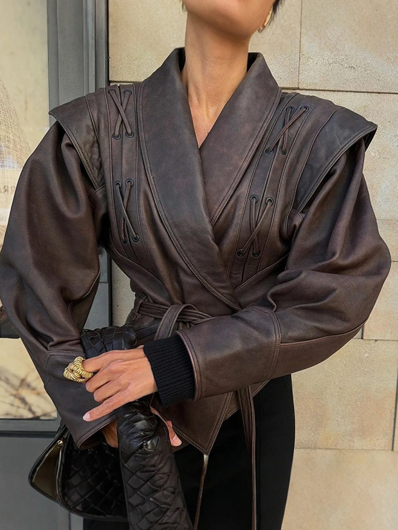 여성용 시크한 단색 가을 코트, 허리띠 장식, 긴 소매, 숄 칼라, 하이 스트리트 스타일, 쿨하고 달콤한 패션