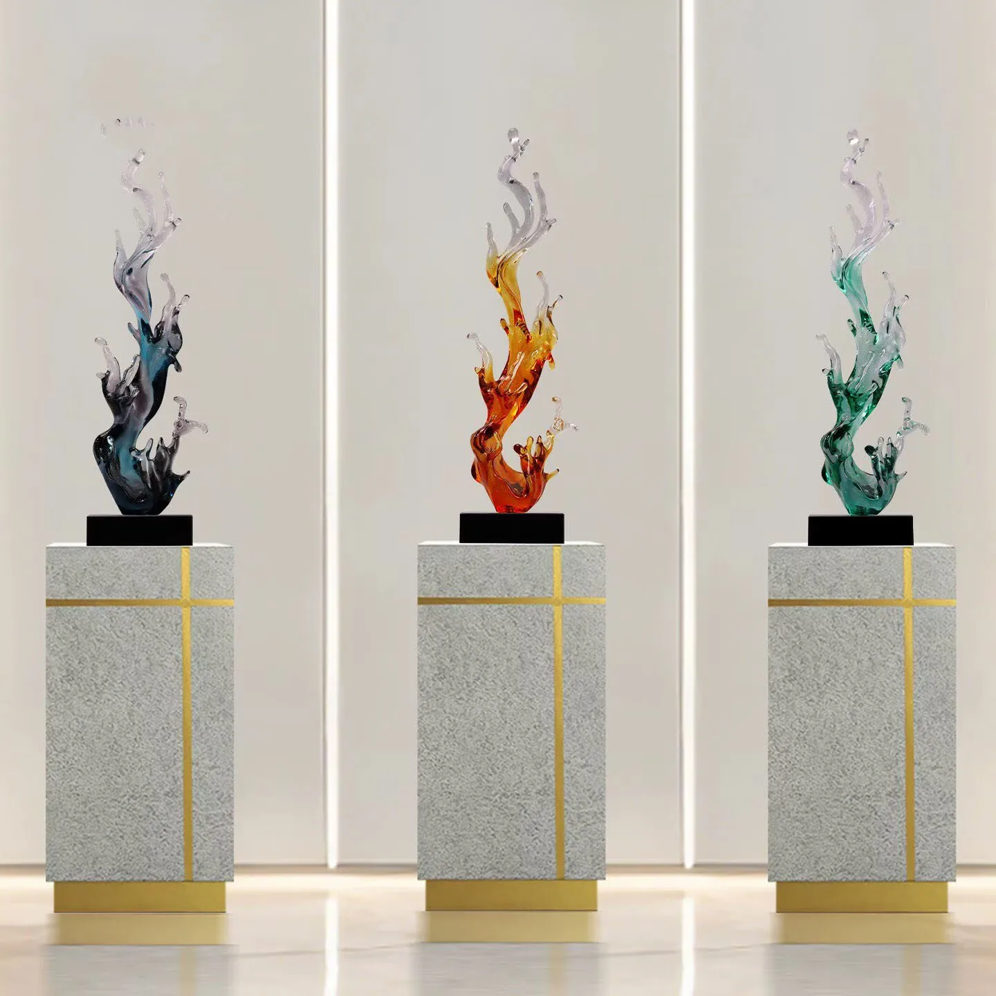 Abstract Fire Tree Silver Flower Sculpture Room Decor Accessories Electroplating Sculpture Vertical High Luxury Decoration Itali