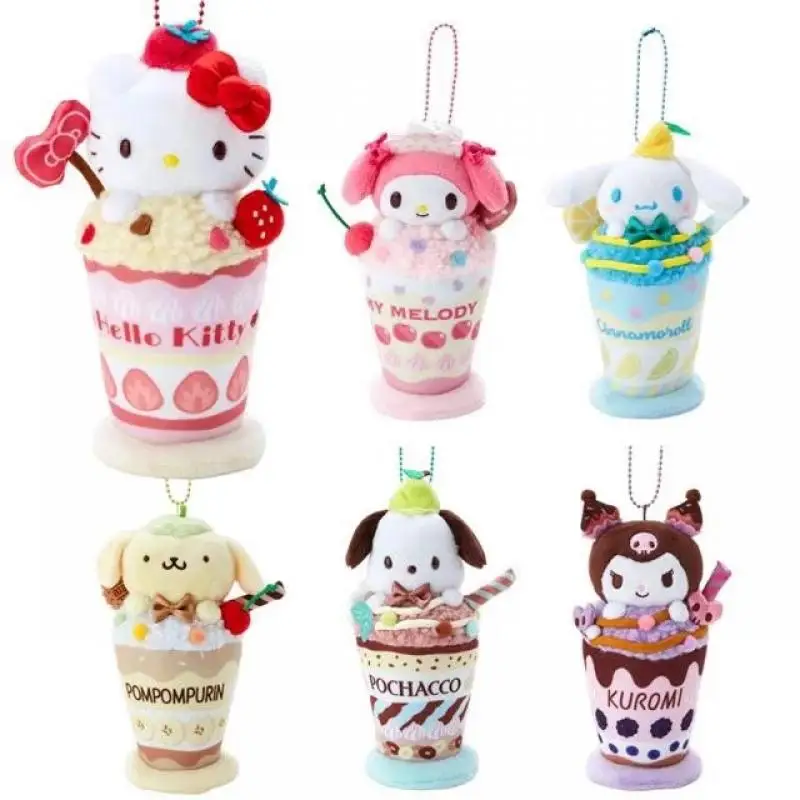 Hello Kitty Plush Keychains Ice Cream Kuromi My Melody Cinnamoroll Bag Pendant Kawaii Soft Cartoon Plush Doll Toys Xmas Gifts