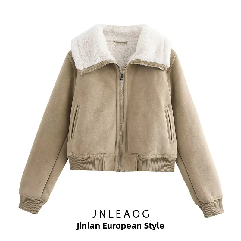 

JNLEAOG Faionable Double-Sided Jaet Women's ort Outerwear Stand Fit Long Sve Zipper Closure Polyester Fibre