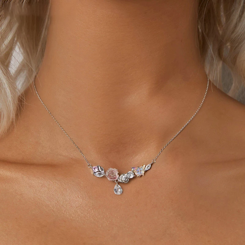 

New Alloy Romantic Flower Necklace Fantasy Butterfly Choker Women's Valentine's Day Exquisite Jewelry Gift Wholesale