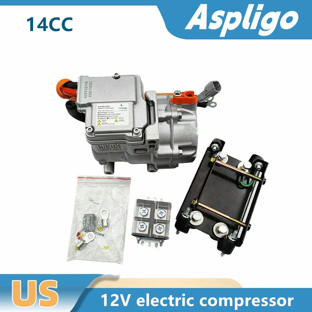 Aspligo Car Air Condition Compressor 12v 14CC Universal Electric Auto Air Conditioner Compressor For RV Camp Truck Bus Boat