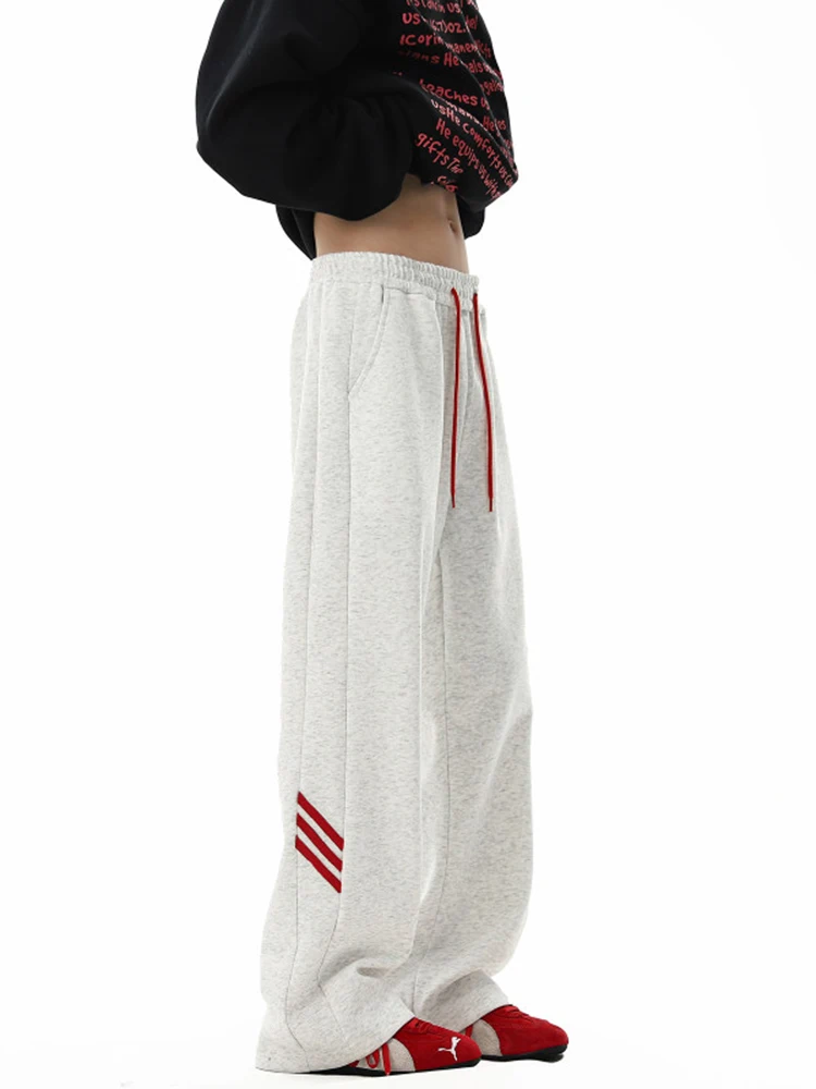 

Мужские спортивные брюки свободного кроя в полоску, повседневные, американского стиля, осенне-зимние, длинные, драпированные, широкие, в пол