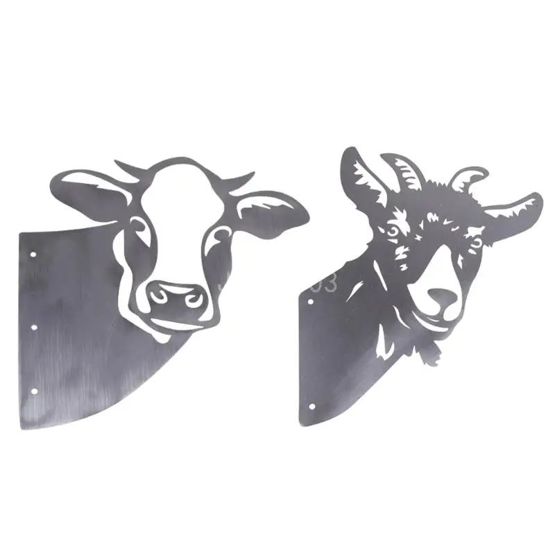 

Q6PE Peeking Cow Goat Animal Metal Art Wall Decor Farmhouse Garden Statue