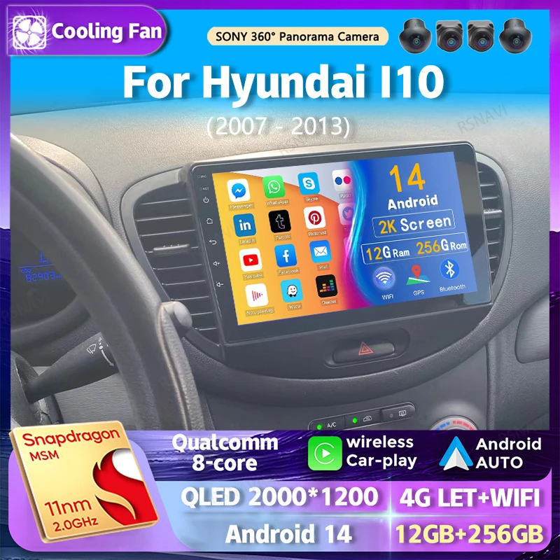 

Android 14 Wi-Fi + 4G Carplay AUTO BT Автомобильное радио для Hyundai I10 2007-2013 Навигация GPS Видеоплеер Стерео Мультимедиа DVD 2 DIN