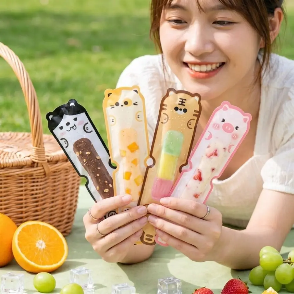 20pcs Self-sealing Disposable Ice Making Bags Leak-Proof Cartoon Animal Pattern Ice Lolly Molds Food-Grade Ice Cream Bag