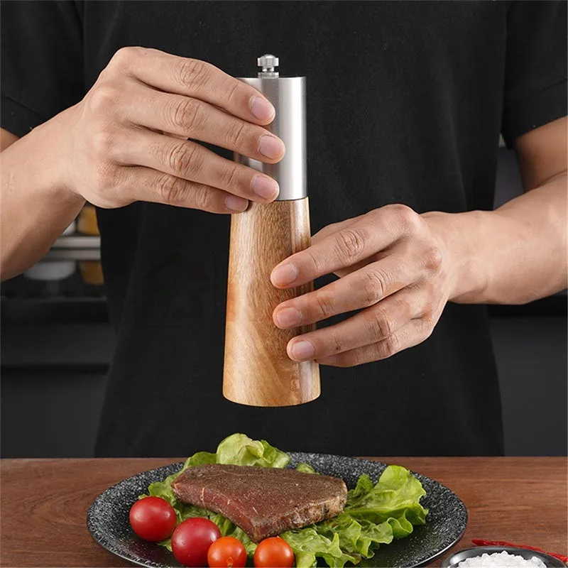 Manual Salt And Pepper Grinder Set With Base Stainless Steel Salt Grinder Adjustable Mill Suitable For Kitchen, Barbecue, Picnic