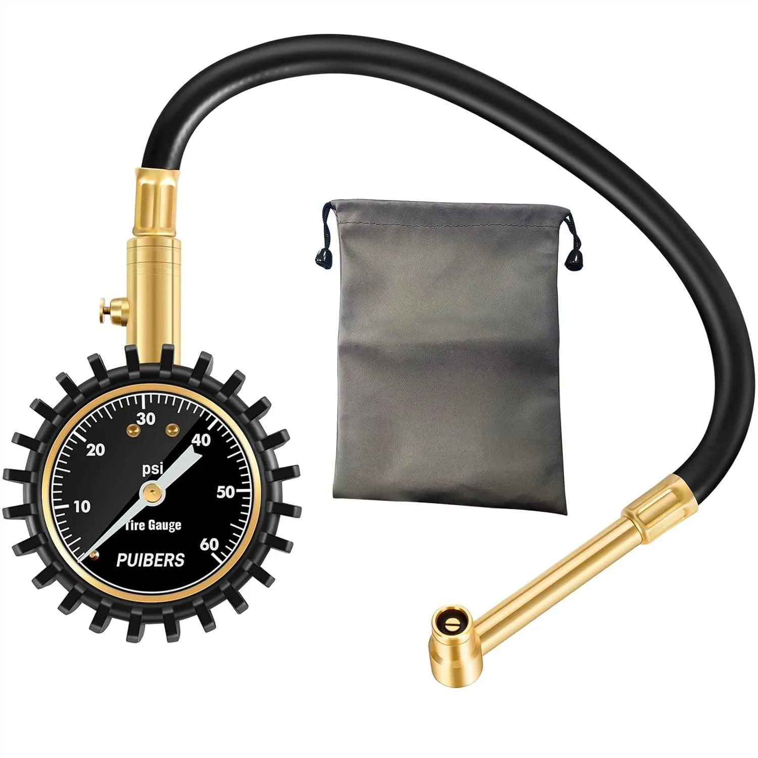 

Motorcycle Tire Pressure Gauge with 60 PSI, 2'' Dial, Flexible Hose for Cars, Motos, Bicycles - Easy to Read in the Dark