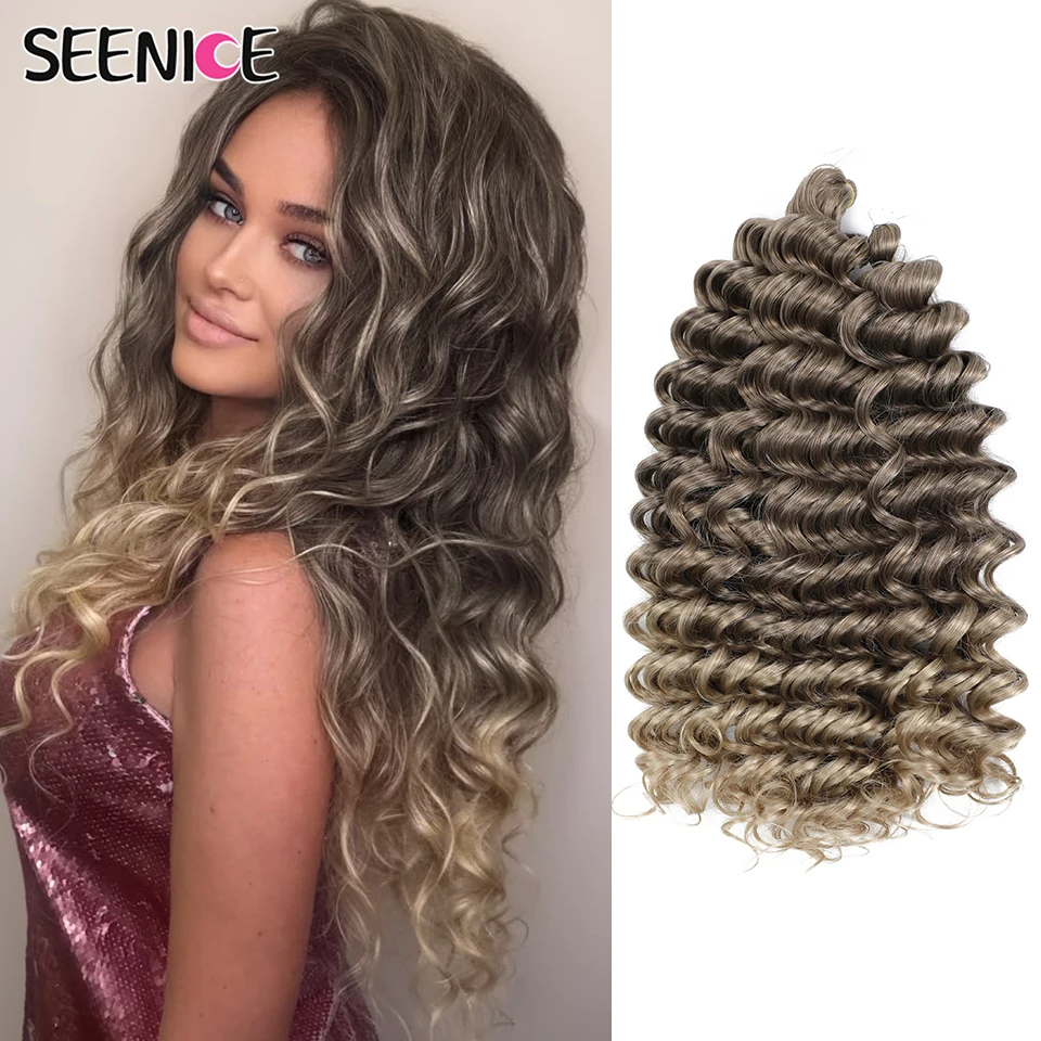 

Synthetic Curly Braiding Hair Extensions 24 inch/60 cm Long Deep Wavy Twist Crochet Braids Hair Ombre Blonde Brown Afro Curls