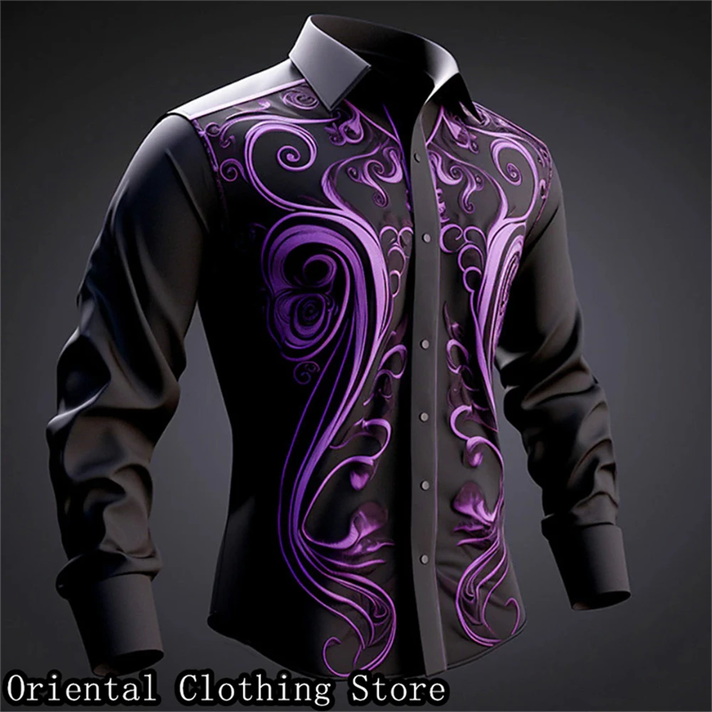 

Men's Casual Buttoned Long Sleeve Plus Size Shirt New Floral Shirt Hawaiian Exquisite Print Graffiti Outdoor Activities Rock