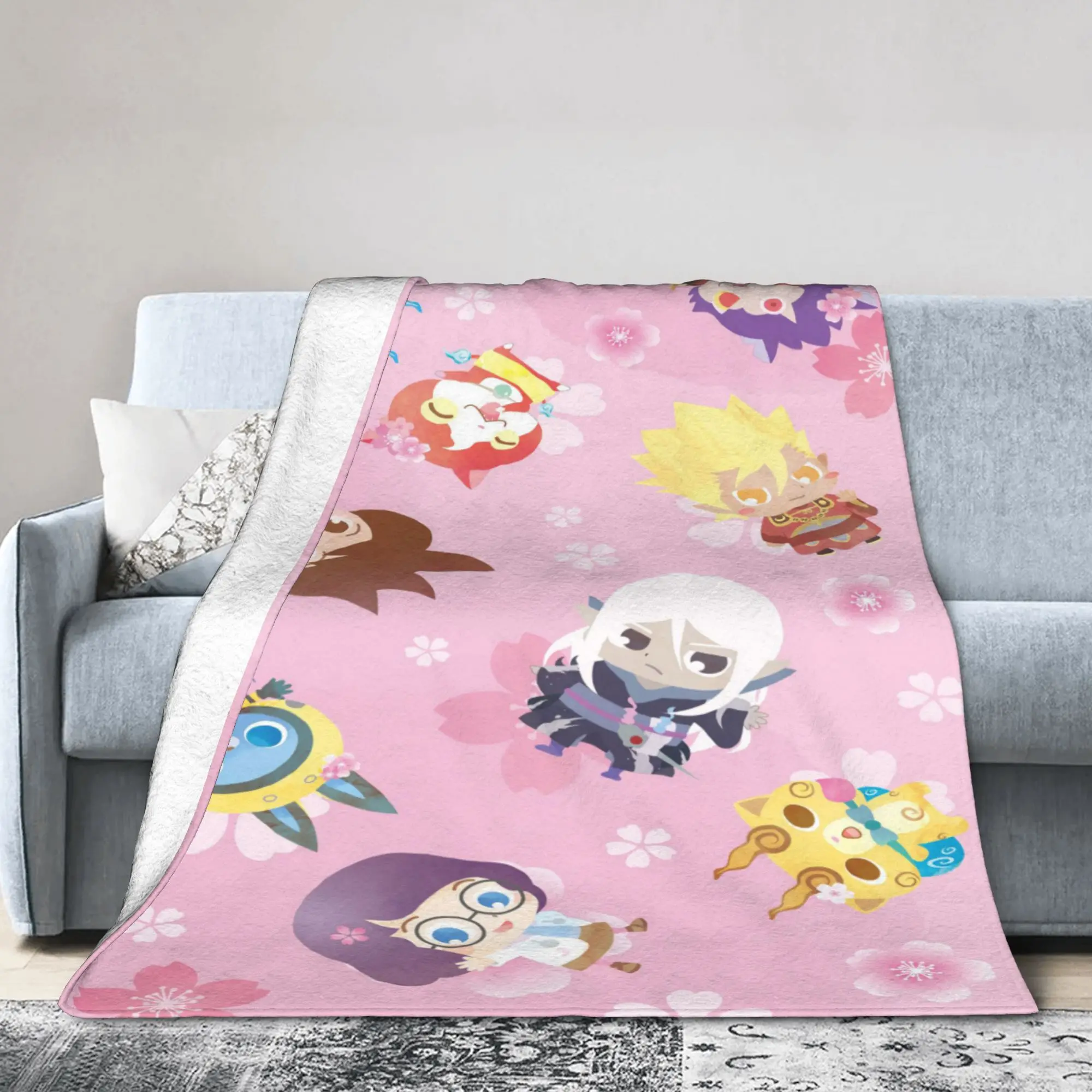 Yokai Watch Game Fleece Throw Blanket Chibi Jibanyan Komasan Blankets for Sofa Travel Ultra-Soft Bedroom Quilt