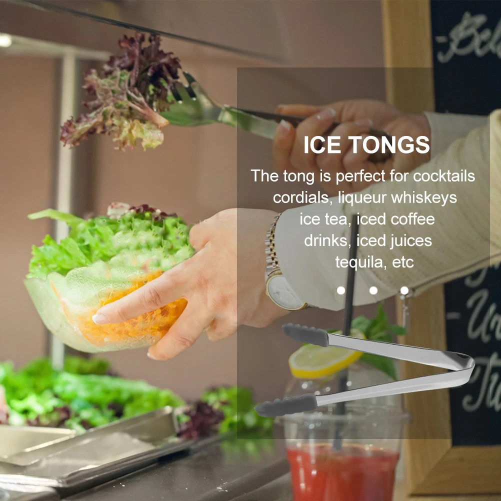 

2Pcs Ice Cube Clips Stainless Steel Silicone Head Multi-Functional Food Tongs Small Sugar Cube Tong Bar Kitchen Serving Clip