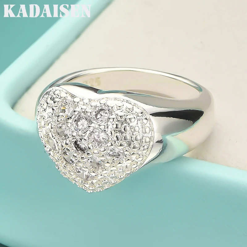 925 Sterling Silver Heart Zircon 7-10# Ring For Women Fashion Wedding Party Charm Jewelry