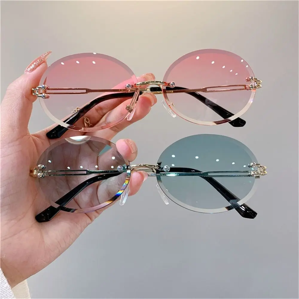 

2024 Rimless Oval Sunglasses Vintage Metal Punk Sun Glasses Trendy Frameless Shades UV400 Protection