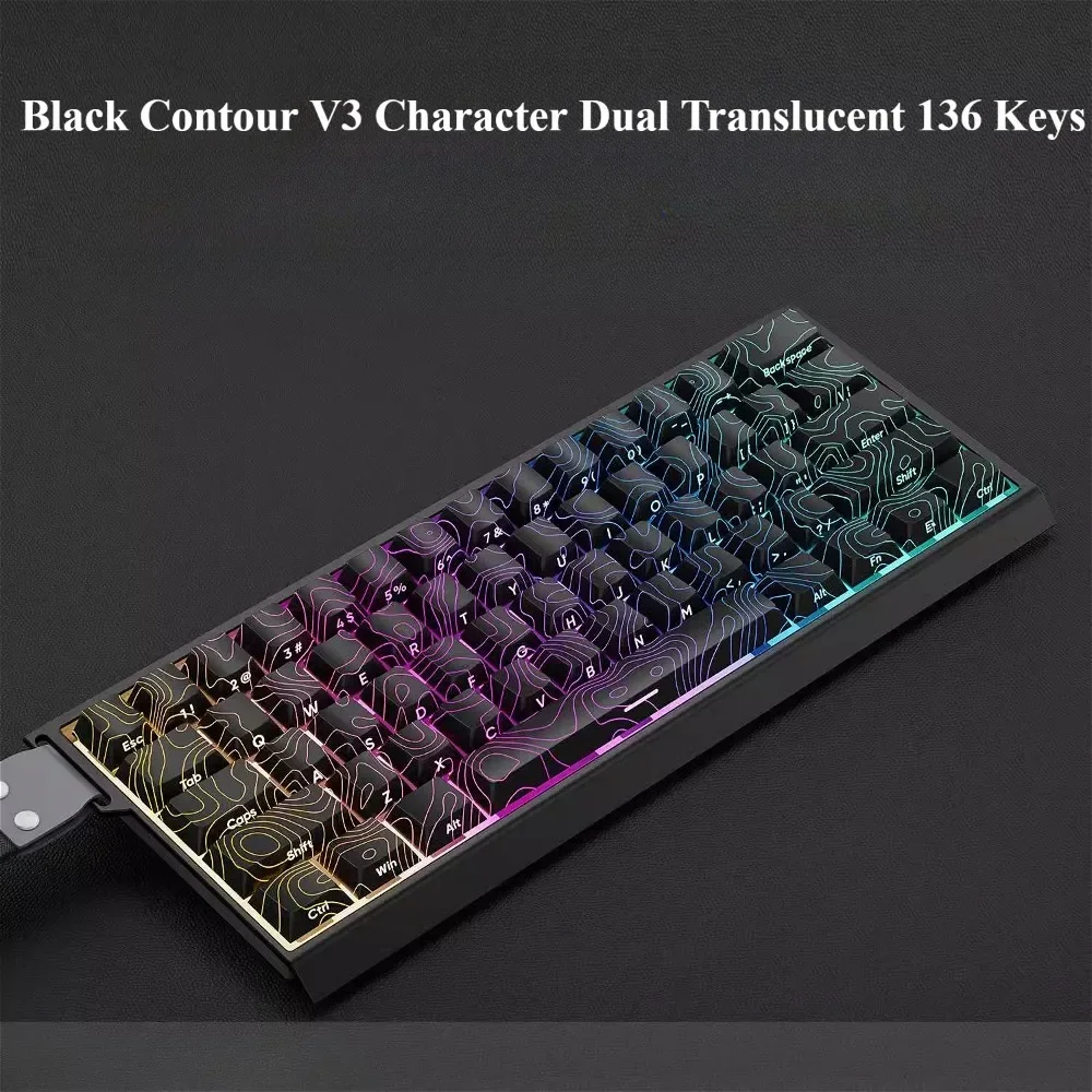 Black, Cherry Keycap Set PBT 136 Keys, Personality, Transmission, Contour V3 for 61/87/104/108 Mechanical Keyboard