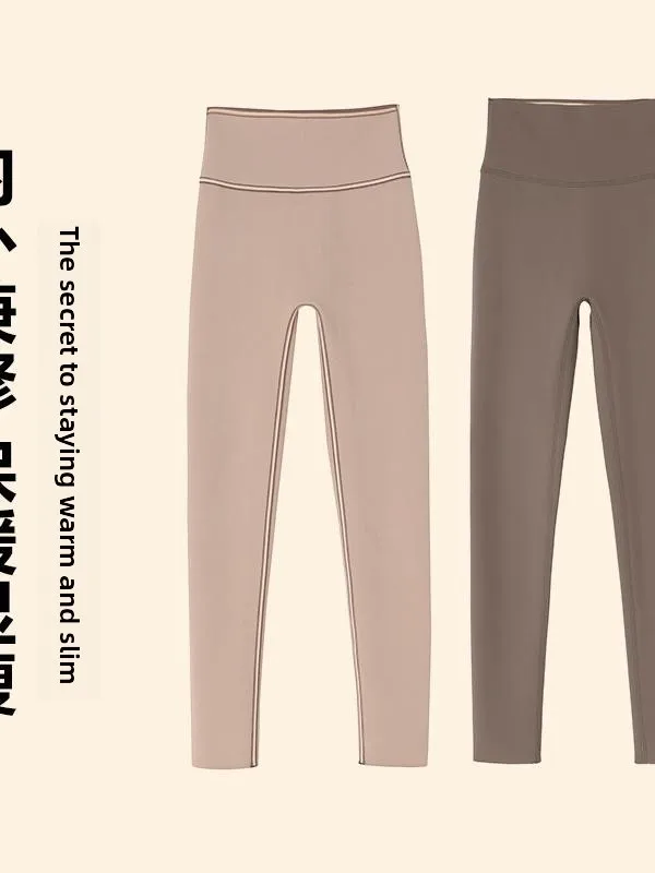 Nova cintura alta feminina fce forrado calças de yoga ajuste apertado camada base calças outerwear outono inverno plus size calças de nove pontos