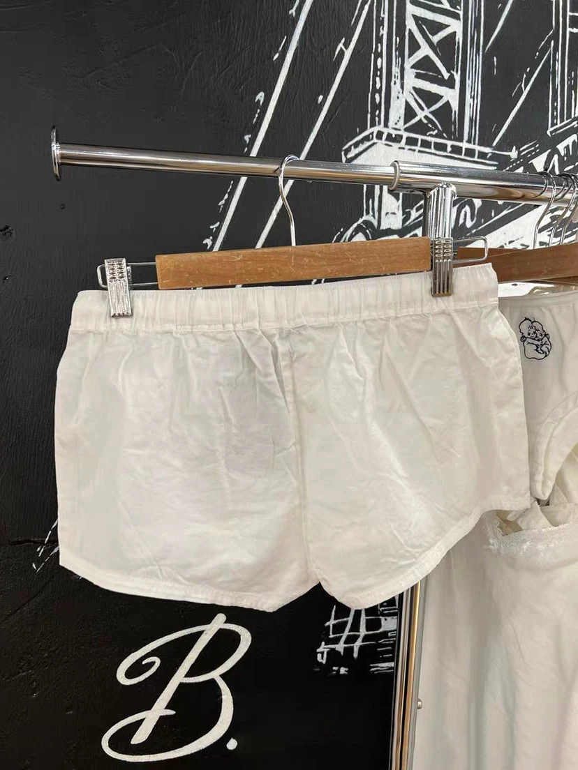 Pantaloncini dritti con coulisse bianchi Bottoni estivi da donna Pantaloni corti in cotone elastico in vita Pantaloncini dolci Intimo per la casa Nuovo Y2k