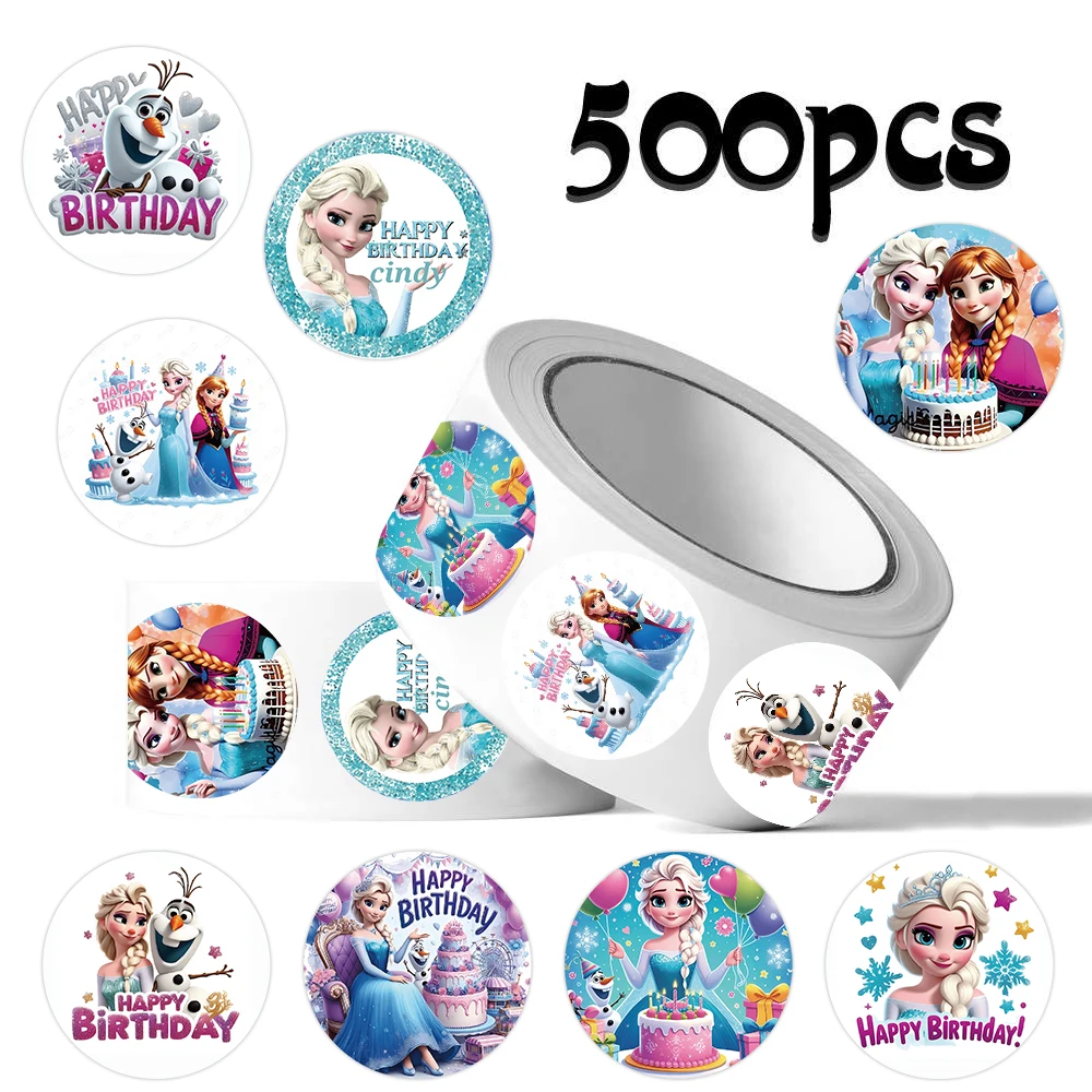 500 قطعة/لفة الكرتون ديزني المجمدة إلسا الأميرة الكتابة على الجدران ملصقات DIY بها بنفسك البلاستيكية محمول الشارات الديكور مكافأة الاطفال اللعب الهدايا