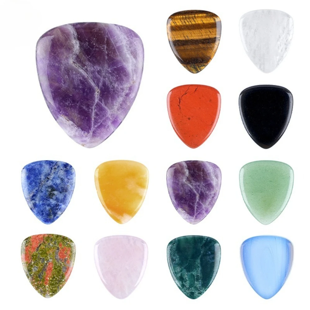Natural Stone Guitar or Bass Pick Triangle Shape Gemstone Plectrum Reiki Crystal Agate Crafts Rock Punk Ornament Gift