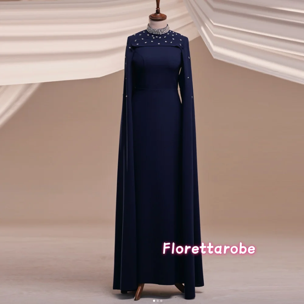 

Elegant Evening Dress Beaded Cape Sleeve Saudi Arabic Party Dress Women High Neck Formal Prom Gowns Customized
