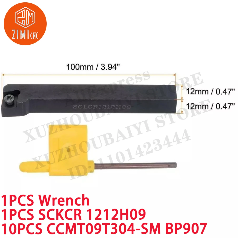 1PCS SCKCR 1212H09 Suporte de torneamento externo de 12 mm +10PCS CCMT09T304-SM Inserção de carboneto torno de metal Ferramenta CNC mecânica ferramenta de corte