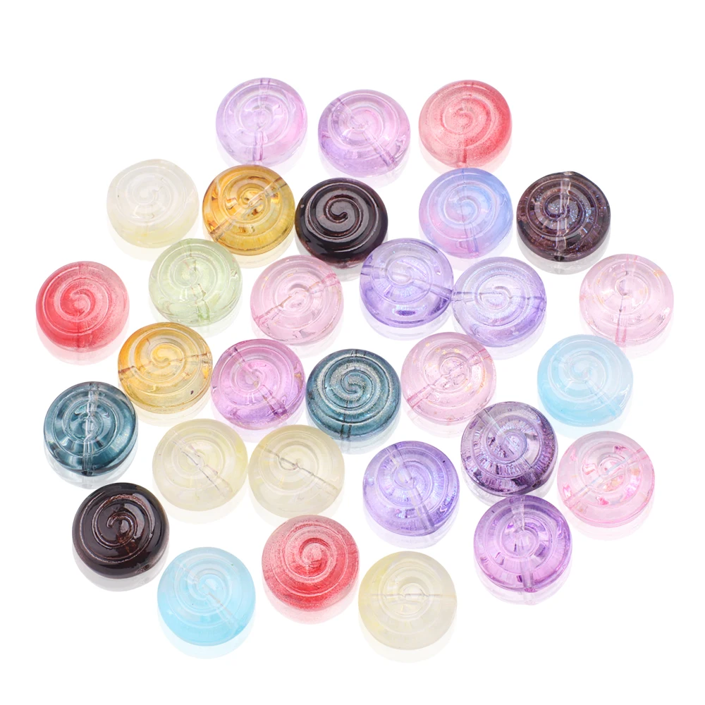 30Pcs 12mm Gradual Color Crystal Glass Round Screw Thread Shape Pendants Beads For DIY Making Jewelry Earing Necklace Accessory