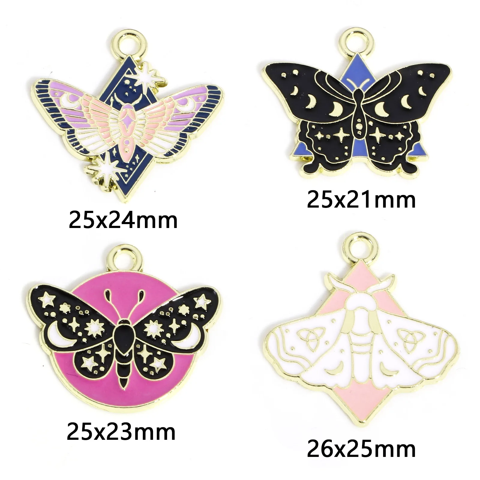 10 Pcs Star Moon Enamel Butterfly Insect Charms Gold Plated Pendants For Diy Necklace Earrings Jewelry Making 26x25mm