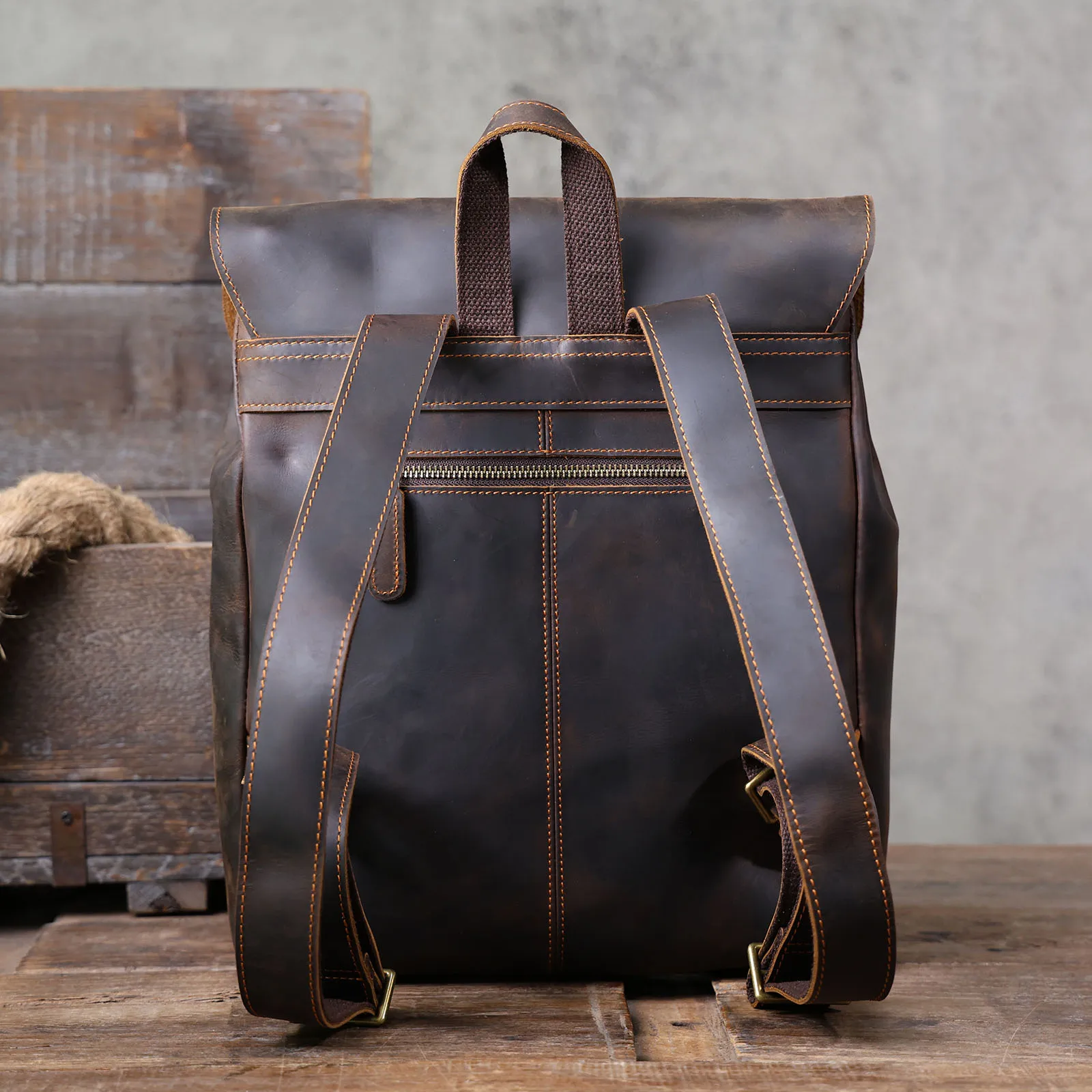 S.WORKER Vintage Echtleder Herrenrucksack Handgefertigte Top-Grain-Leder Laptop-Umhängetasche Crazy Horse Tasche Mode für Männer – Detail 10
