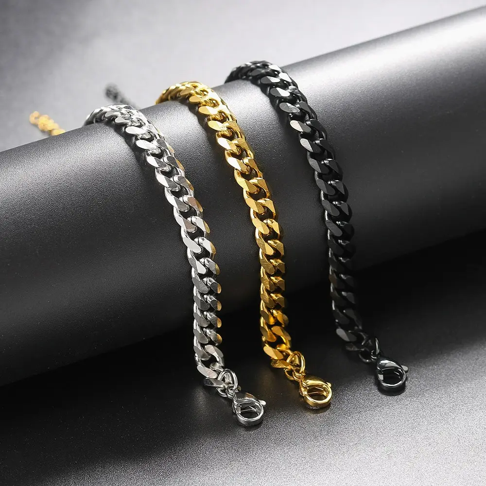 Men\'s Bracelet Homme Stainless Steel Cuban Link Chains Bracelets For Men Chain On Hand Accessories 3/5/7MM Jewelry