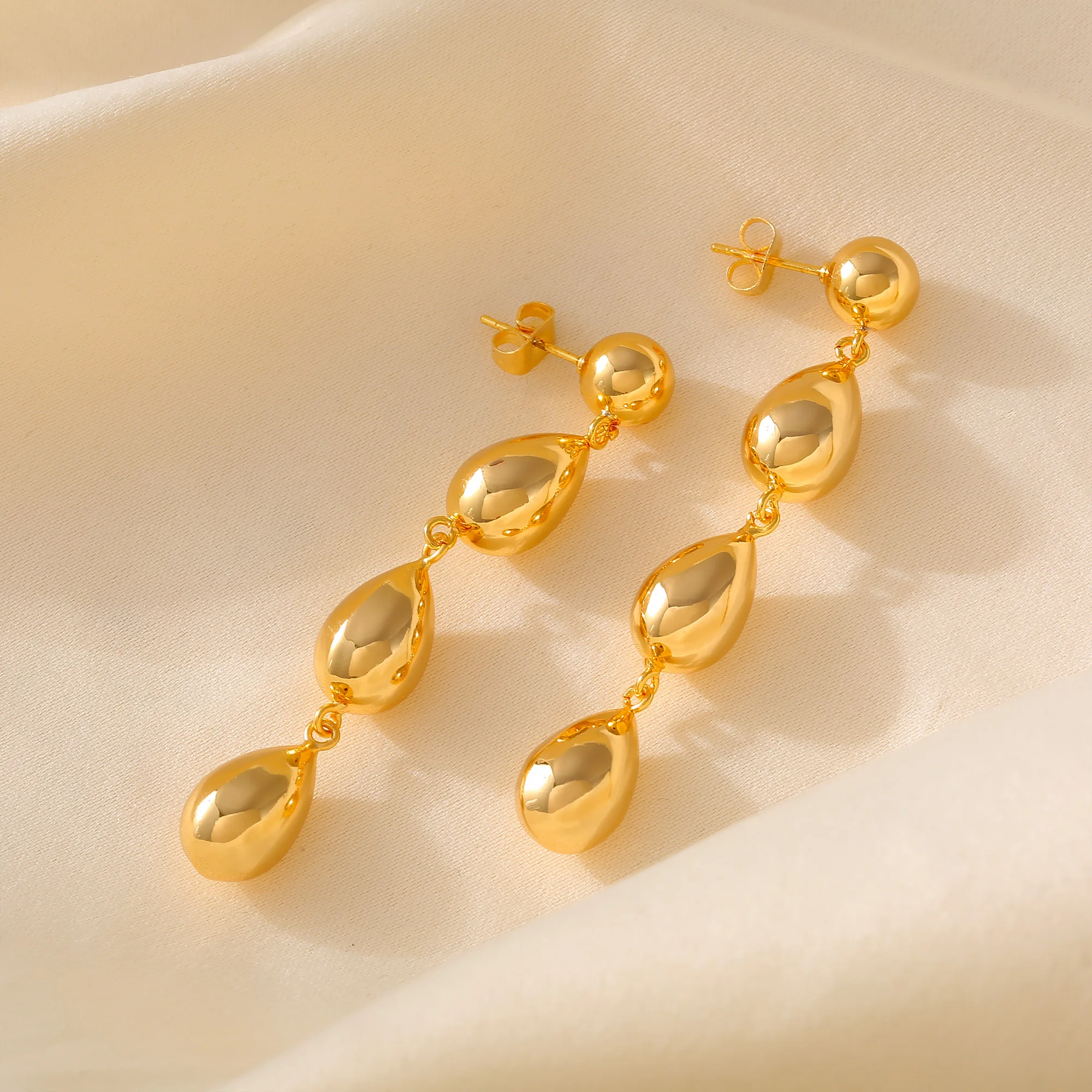 3 Droplet Pendant Stud Earrings For Women 18k Gold Plated Waterproof No Tarnish Women\'s Long Dangle Earring Girls Ear Ring Studs