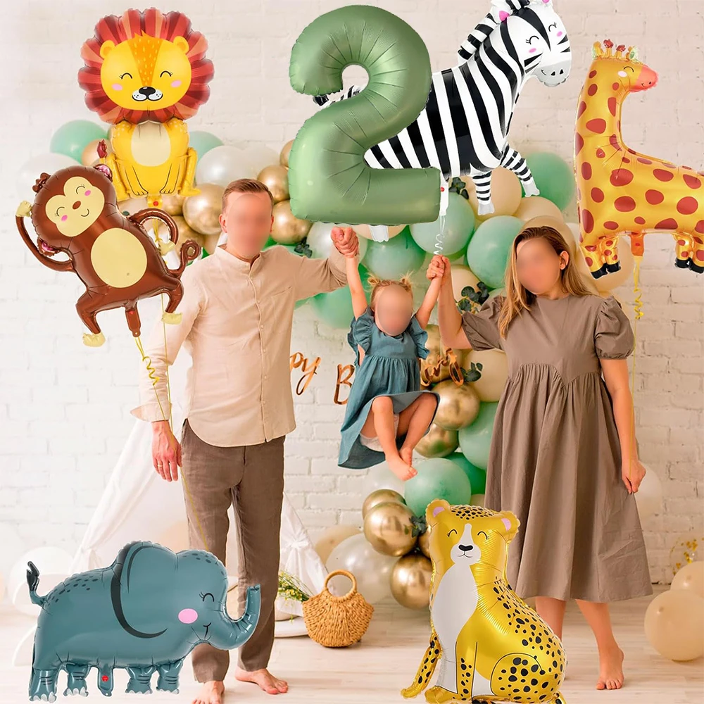 Dschungel Safari Geburtstag Dekore Folie Tier Ballon Salbei Grün Folie Geburtstag Nummer 0-9 Luftballons Kinder Safari Party liefert Gefälligkeiten – Detail 5