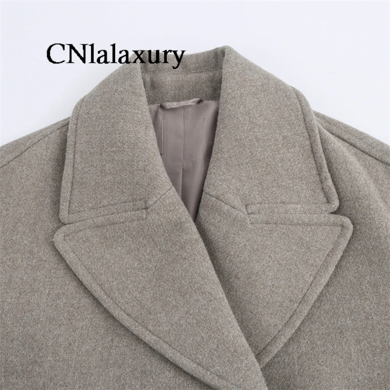 CNlalaxury Women Autumn Winter Double Breasted Woolen Coat Elegant Long Sleeves Short Jacket Fashion Lady Warm Street Outerwear