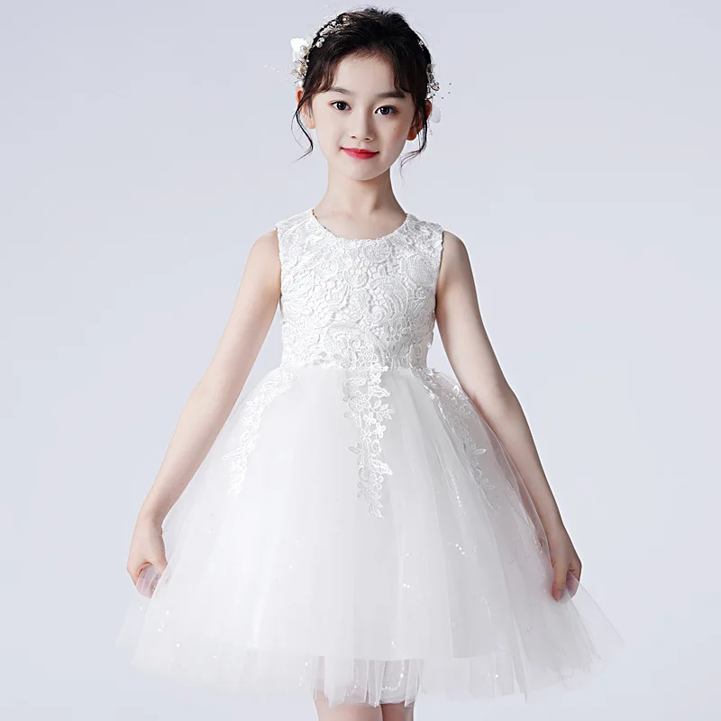 Luxury Lace Flower Elegant Girls Dresses Formal Occasion Kids Wedding Evening Stage Performance Graduation Ceremony Party Dress