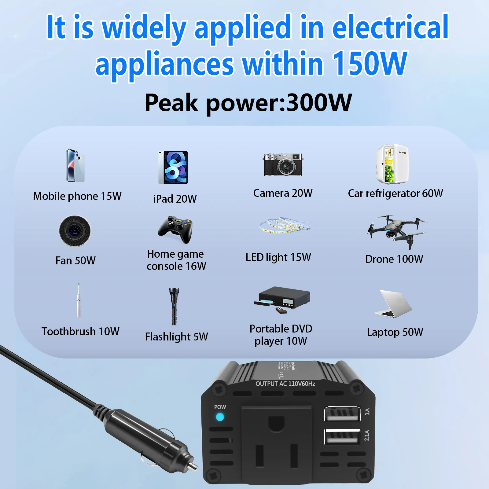 تيار مستمر 12 فولت إلى 110 فولت التيار المتناوب سيارة العاكس 300 واط تيار مستمر إلى التيار المتناوب محول طاقة محول أوتوماتيكي مع مقبس الولايات المتحدة المزدوج USB الولايات المتحدة التوصيل