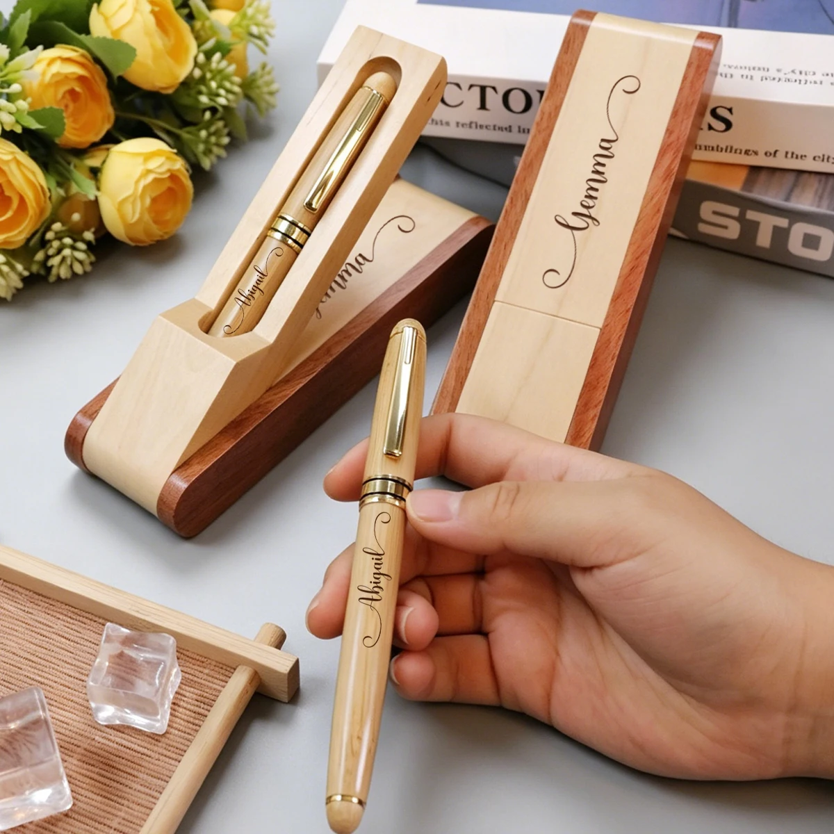 Custom Name Pen Set-Fountain Pen And Wooden Stand,Personalized Teacher Pens,Customizable Fountain Pens,Teacher'S Day Gifts
