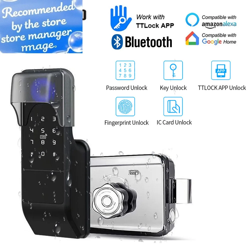 IP65 Водонепроницаемый TTLock Умный дверной замок с отпечатками пальцев Уличные ворота Bluetooth Пароль 13,56 МГц IC-карта Замок с засовом + механический ключ