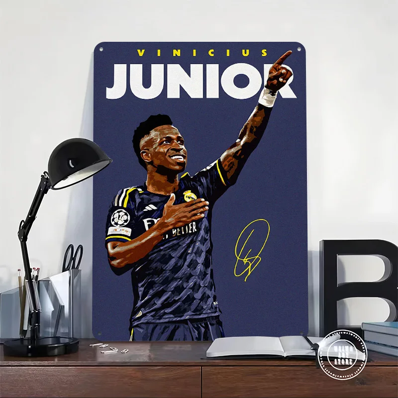 Vinicius Junior Soccer Metal Poster Customized Wall Art Retro Vintage Metal Tin Signs for Luxury Decoration Gaming Wand Deko