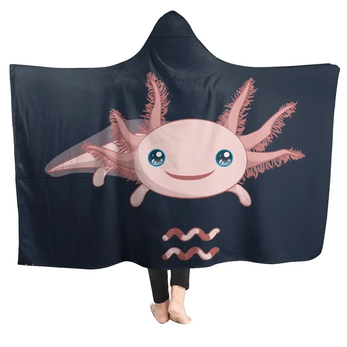 Axolotl Hooded Blanket Soft and Lightweight Flannel Throw Suitable for Use in Bed, Living Room and Travel 50