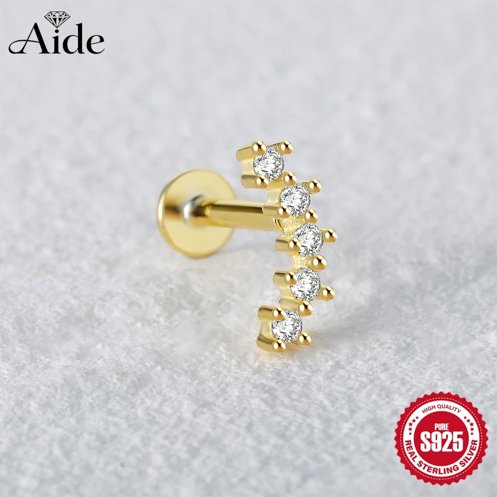 AIDE 925 Sterling Silver 16G Single Row Geometric Zircon for Women Internal Thread Piercing Earring Dainty INS Fine Jewelry