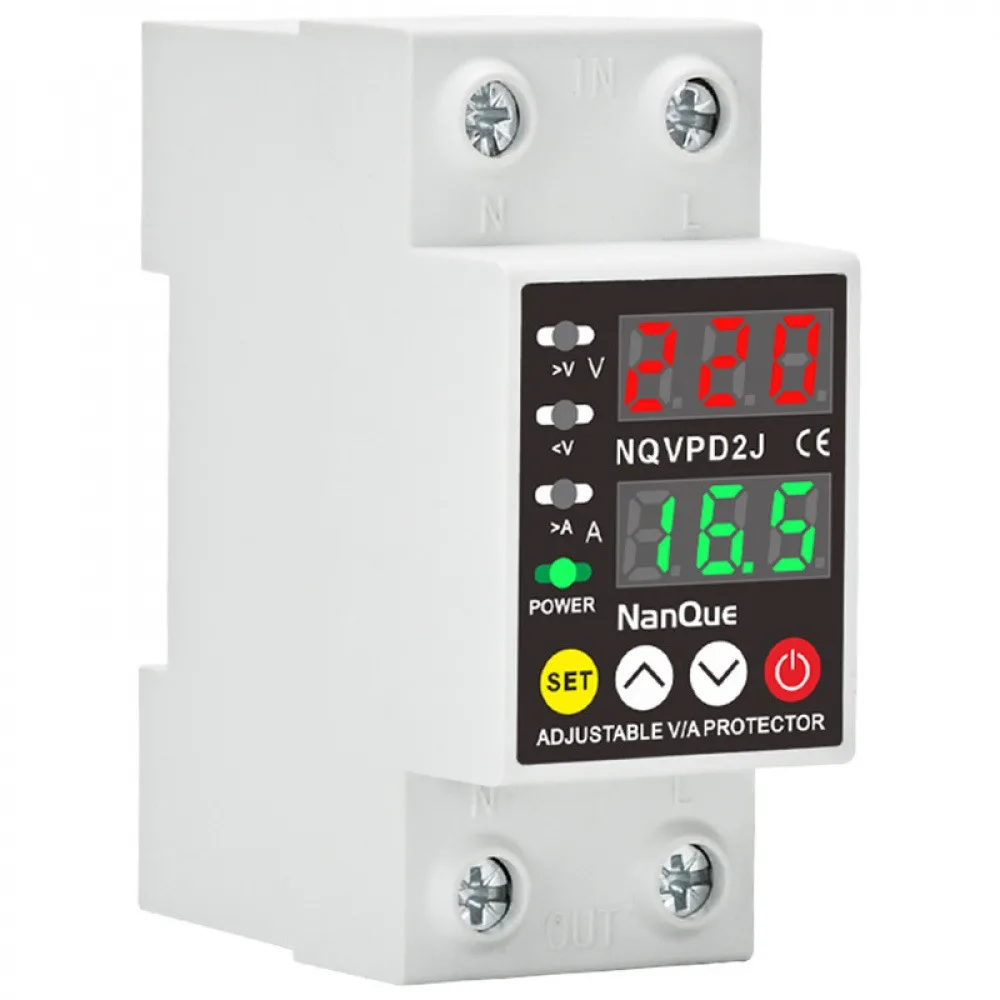 

​63A Single Phase Adjustable Dual-display Self-resetting Overvoltage and Undervoltage Protector 110V/220V Volt Current Meter