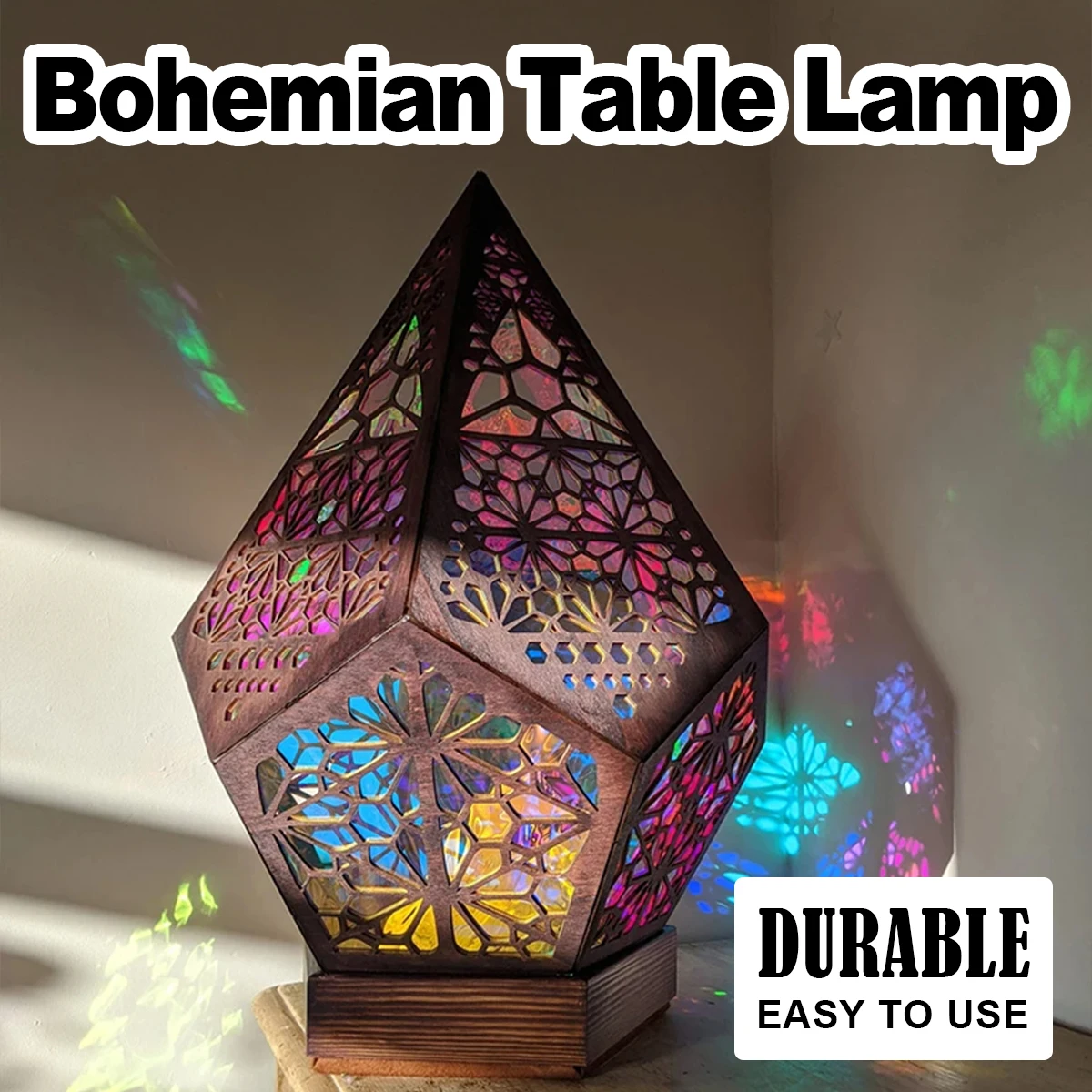 Usb Bohemian Led Projection Table Lamp Light Projector Modern Lighting Floor Indoor Lights Decorative 3D Wooden Desk And Pattern