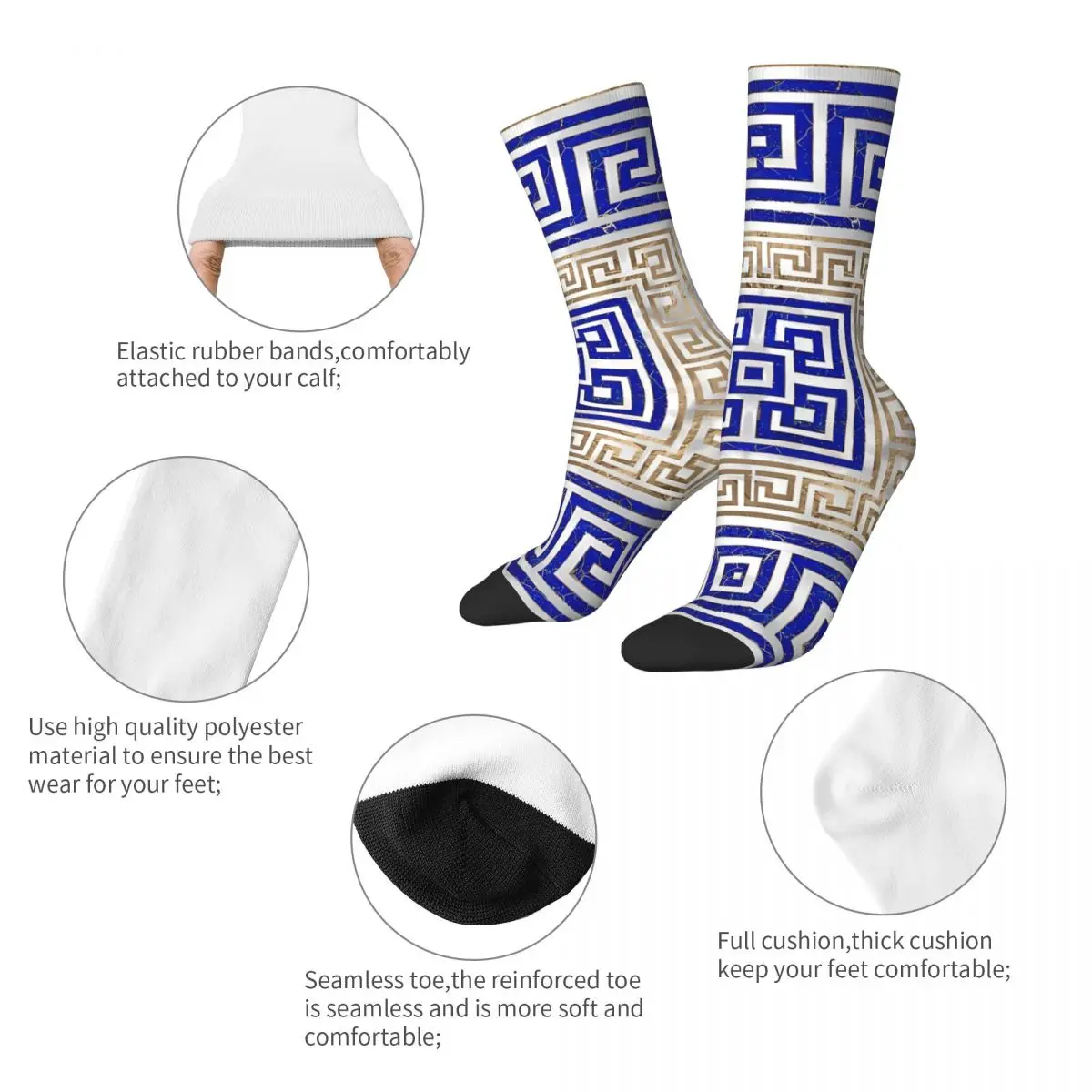 Lapis Lazuli And Gold Greek Key Ornament Meander Kawaii Socks Travel Cartoon Pattern Socks