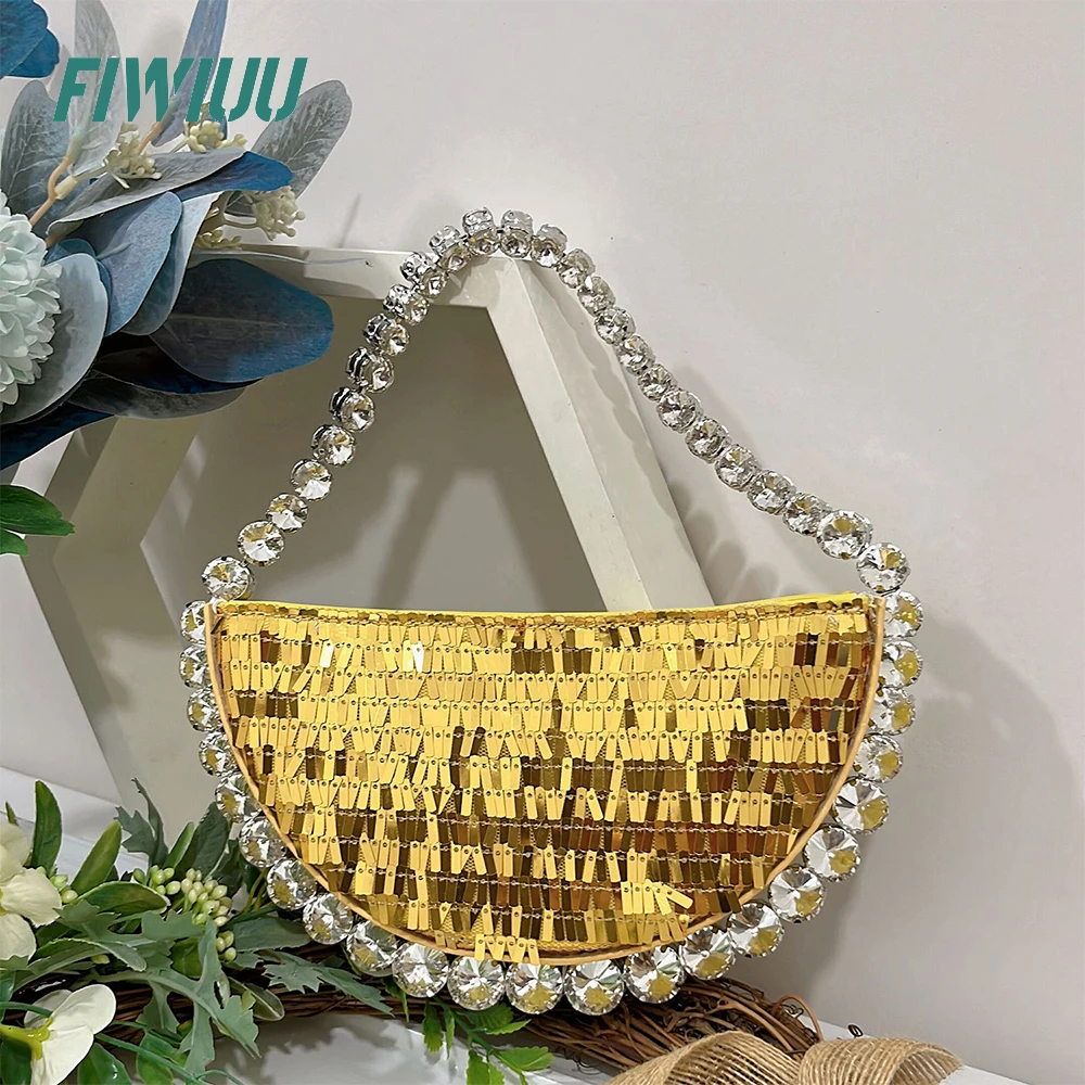 FIWIUU Women‘s Evening  Bag Rhinestone Clutch Sparkly Luxury PU Handbag Zipper Hobo Wallet Wristlet Pouch