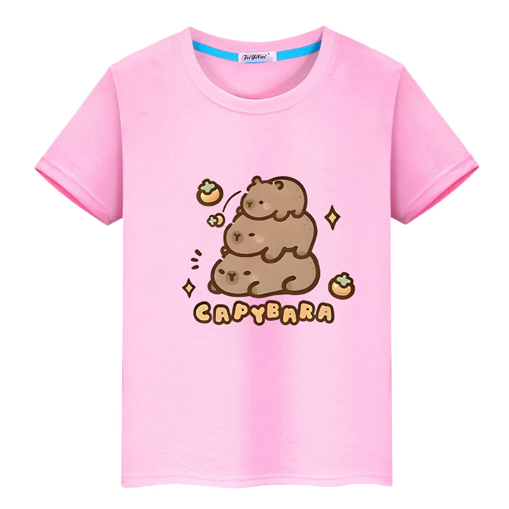 

Capybara print 100%Cotton t shirt for kids boy10year anime Short Capybara Cute Tees Tops pride tshirt y2k one piece girl clothes